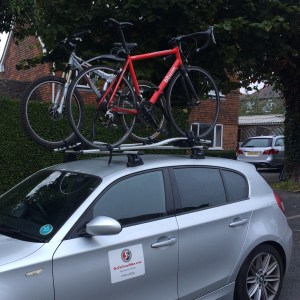 Picture of two bikes on the car roof